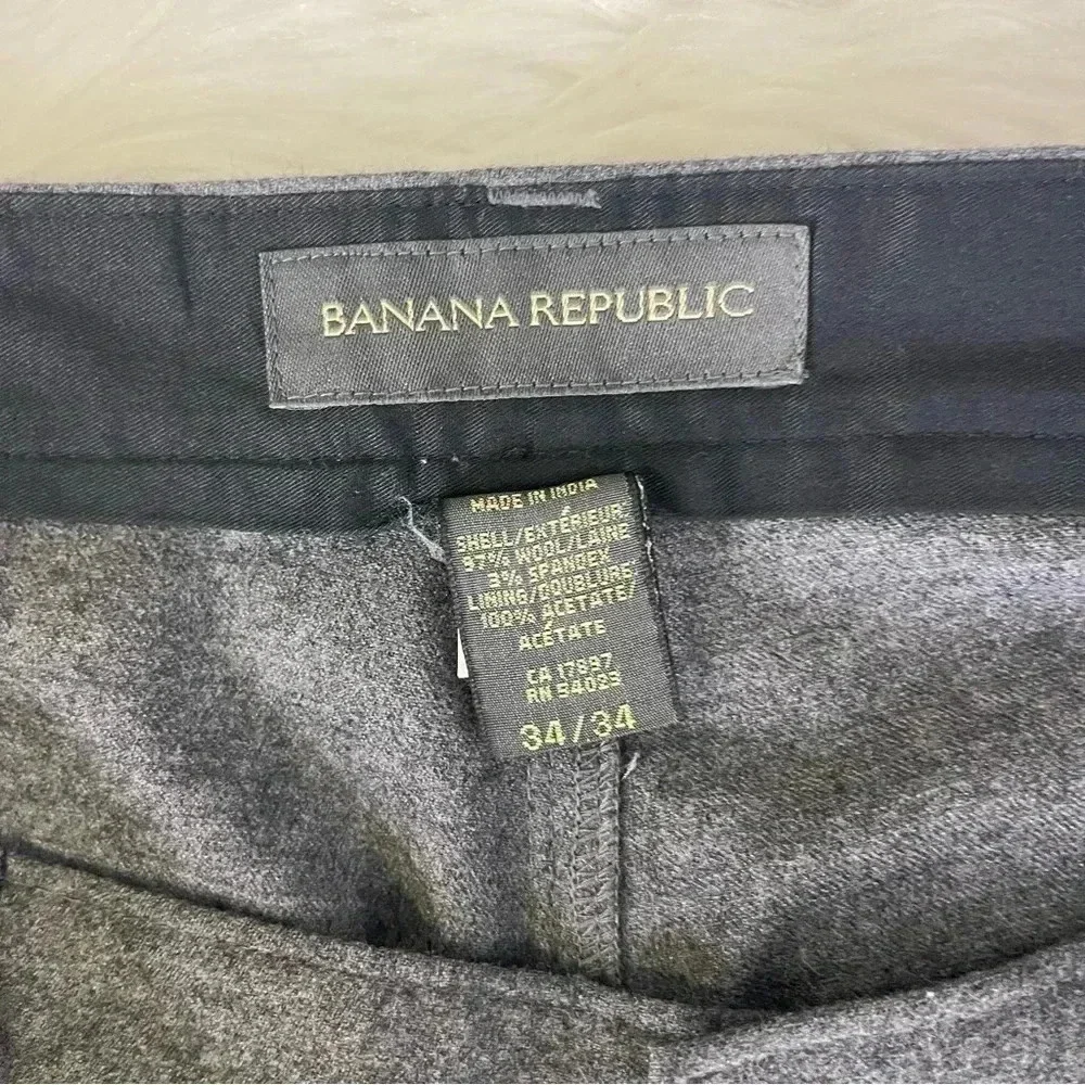 Banana Republic Wool Mens Trouser Pants Gray Chinos Size 34 x 34